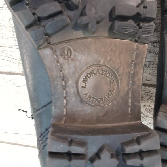 Lavorazione Artigiana Black Leather Ankle Boots Lug Sole Handmade – US Women’s 9 - Picture 9 of 10